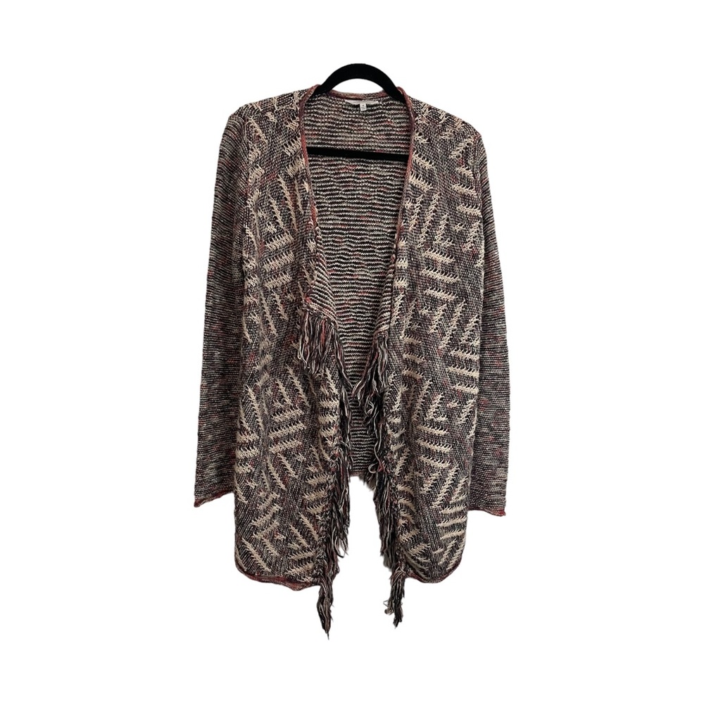 Lucky Brand Boho Open Front Fringe Long Sleeve Cardigan Sweater Womens Size M